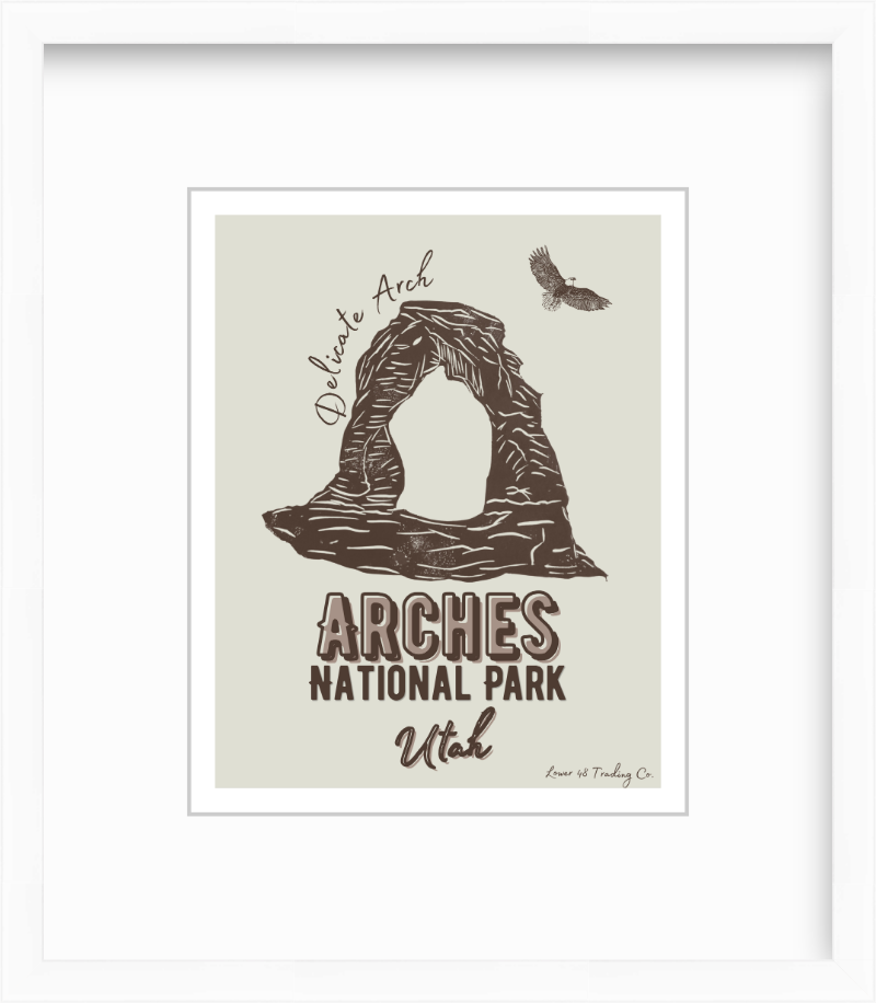 Utah Arches National Park Delicate Arch Block Print Art Poster Giclee Travel Print
