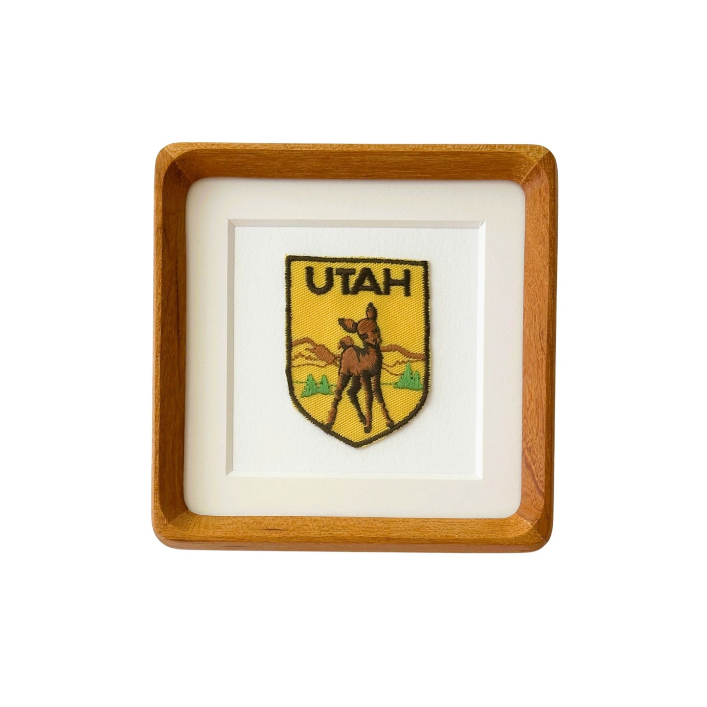 Utah Deer Vintage Patch Wood Framed