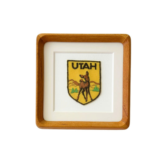 Utah Deer Vintage Patch Wood Framed