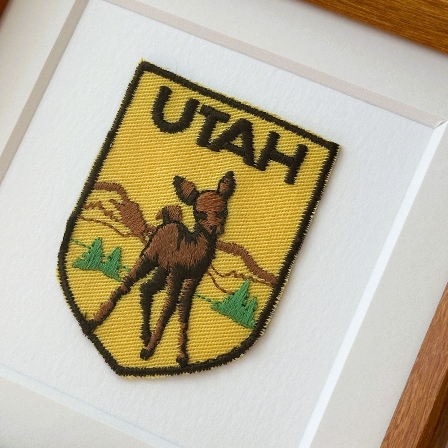 Utah Deer Vintage Patch Wood Framed