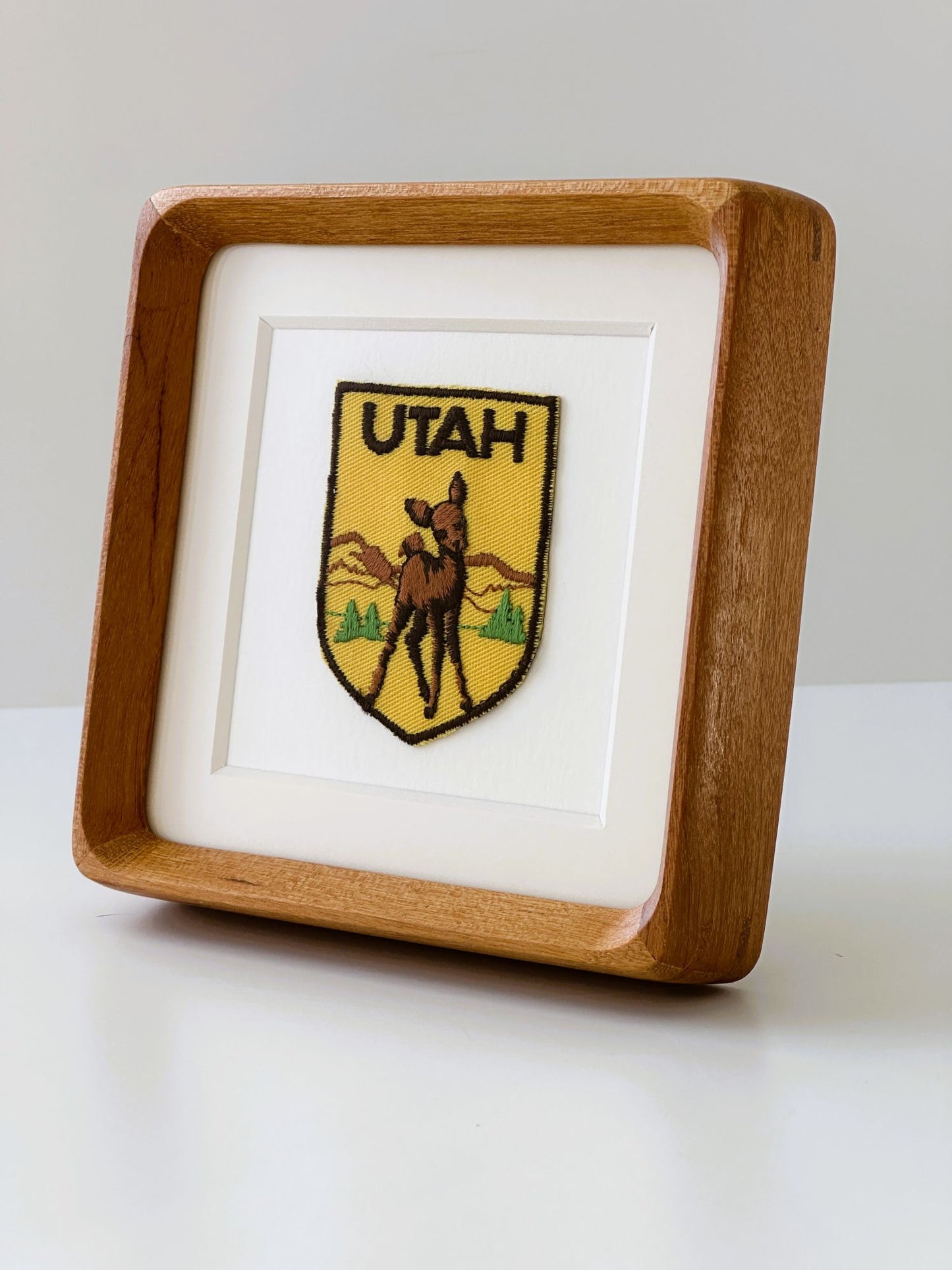 Utah Deer Vintage Patch Wood Framed