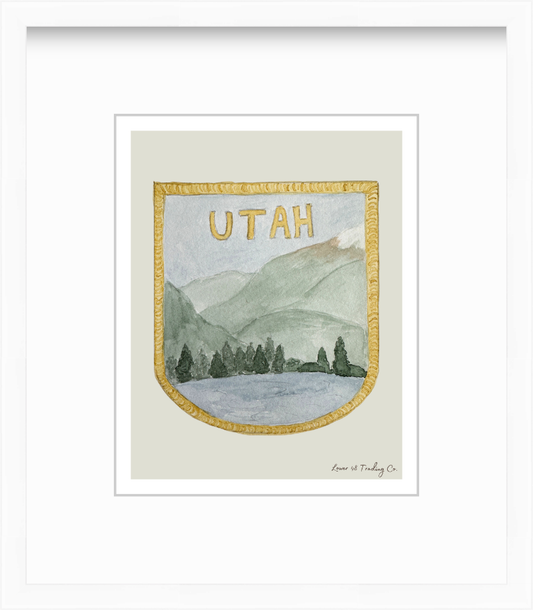 Utah Vintage Road Trip Patch in Watercolor by Nikki Degn Giclee Art Print