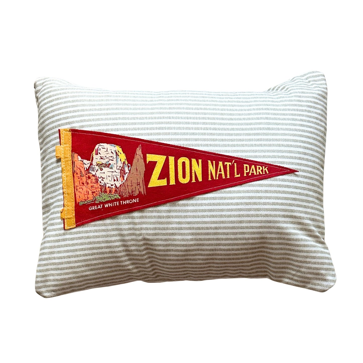 Utah Zion National Park Vintage Red Pennant on New Woven Striped Throw Pillow