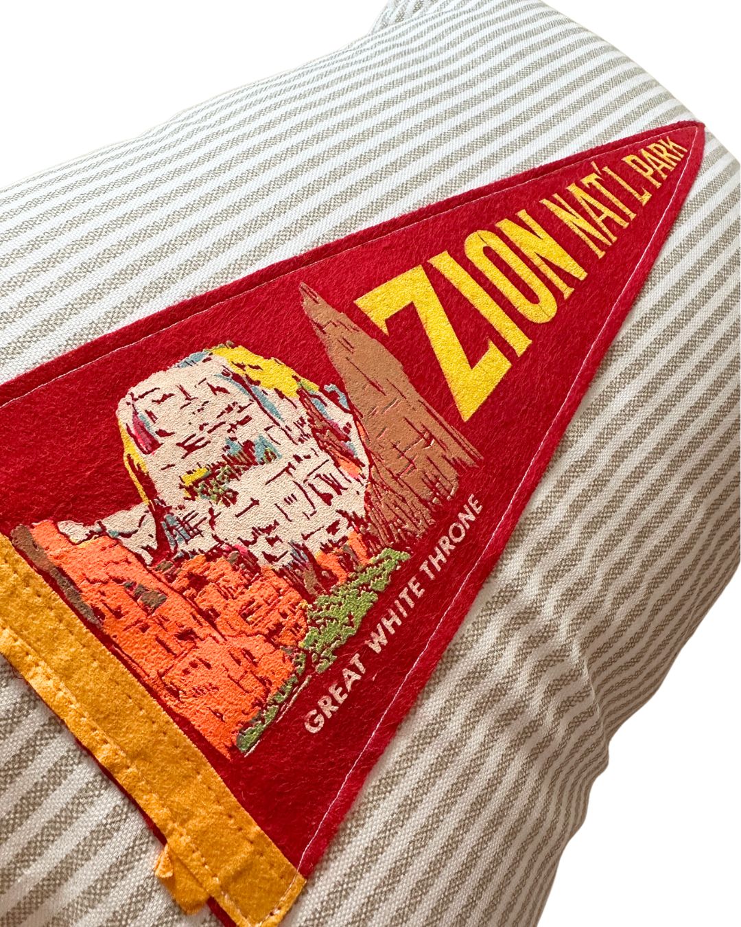 Utah Zion National Park Vintage Red Pennant on New Woven Striped Throw Pillow