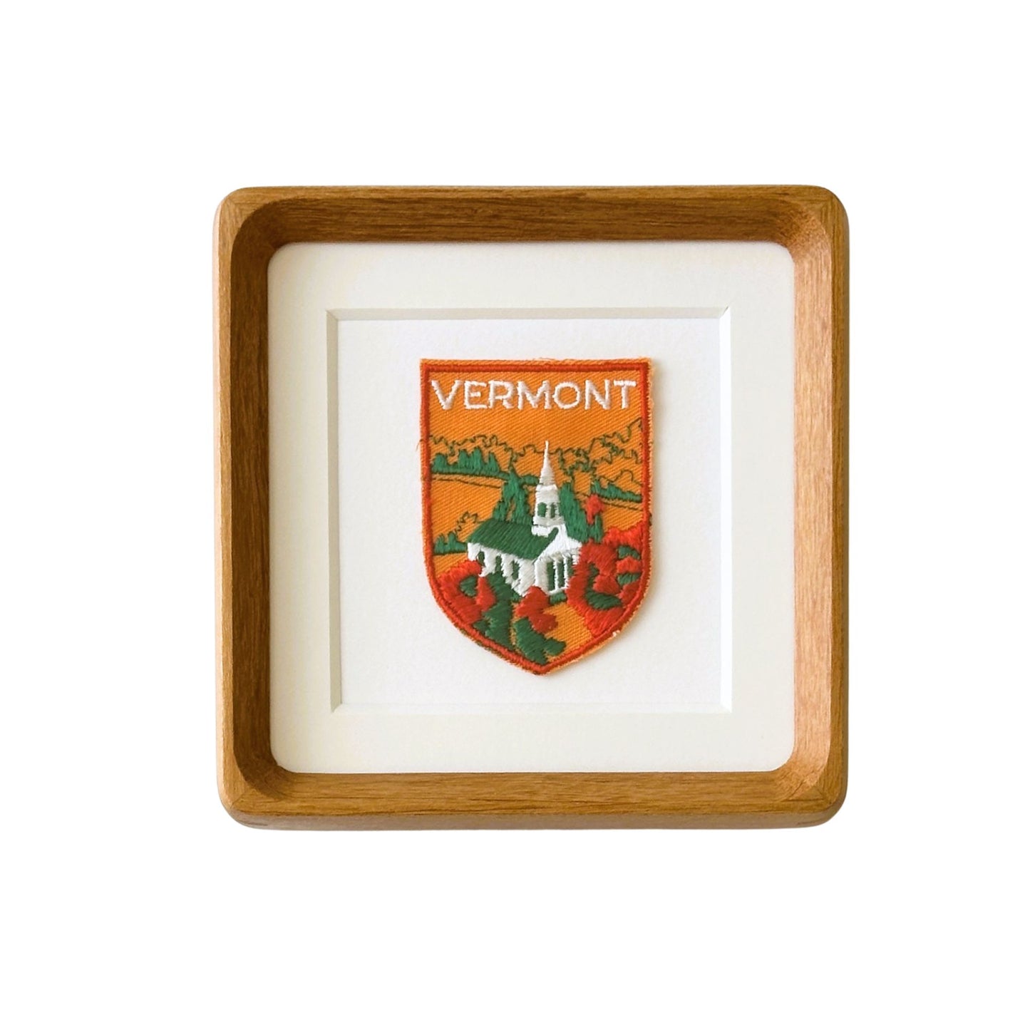 Vermont Fall Church Scene Framed Vintage Travel Patch