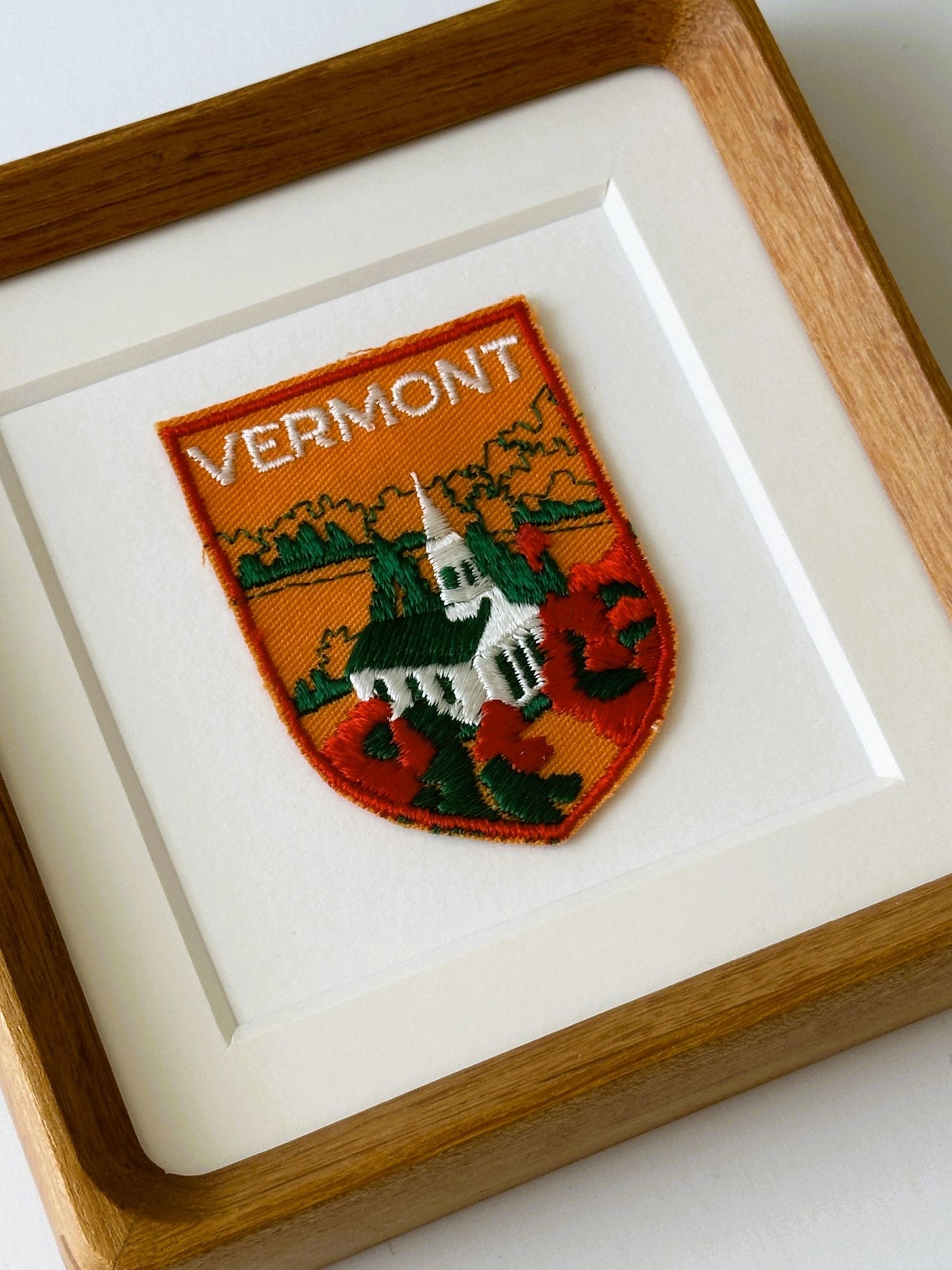 Vermont Fall Church Scene Framed Vintage Travel Patch
