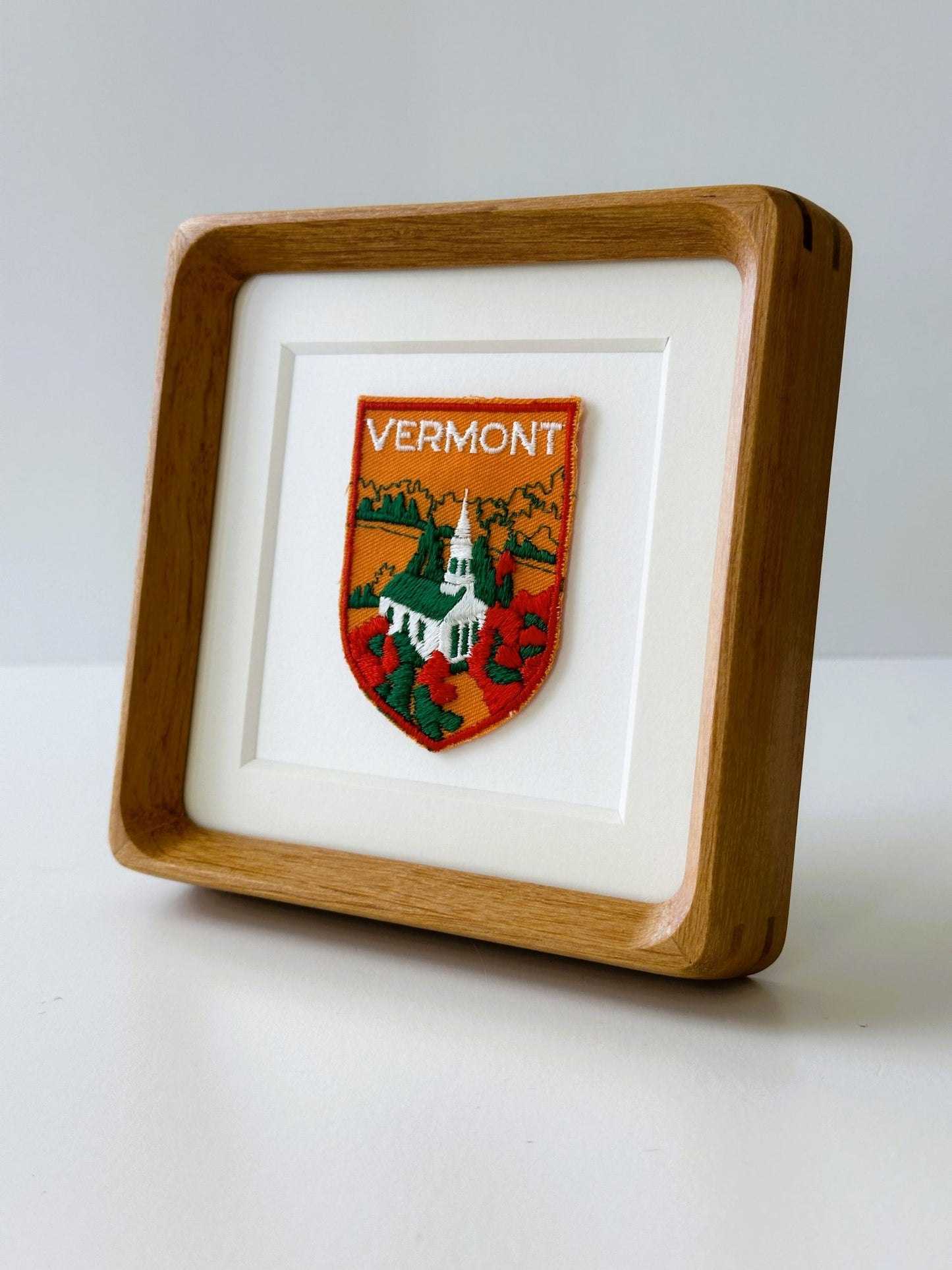 Vermont Fall Church Scene Framed Vintage Travel Patch