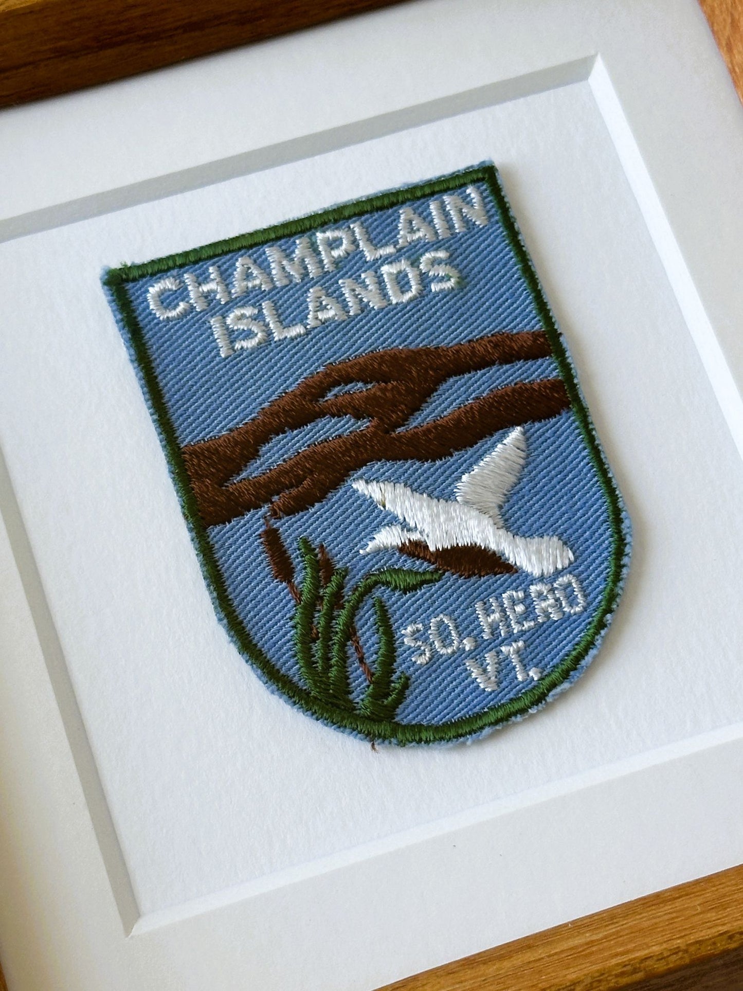 Vermont Lake Champlain Islands South Hero Vintage Patch Wood Framed