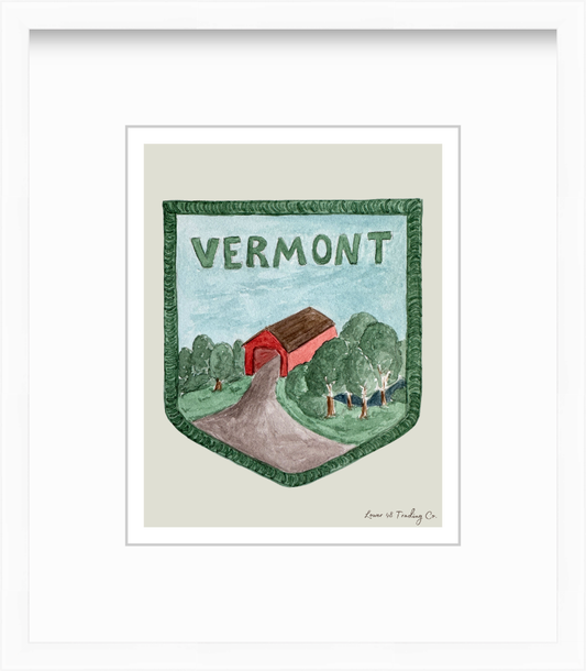 Vermont Vintage Road Trip Patch in Watercolor by Nikki Degn Giclee Art Print