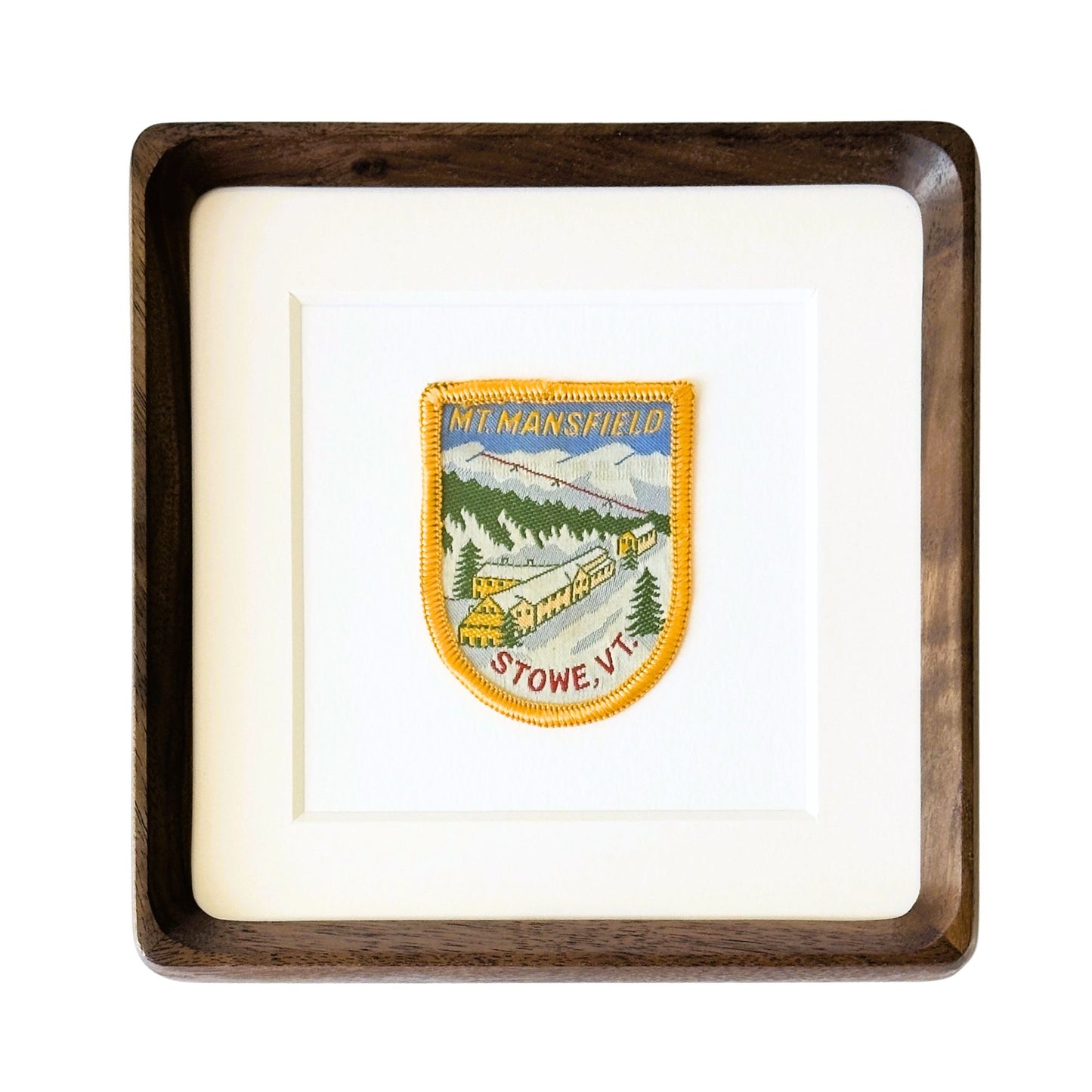 Vermont Stowe Mt. Mansfield Ski Vintage Patch Wood Framed