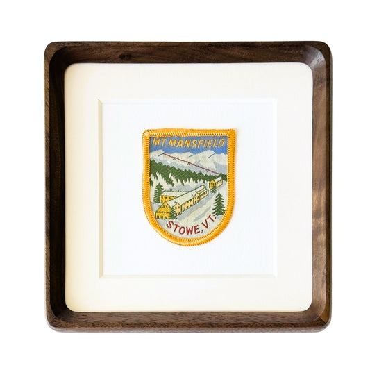 Vermont Stowe Mt. Mansfield Ski Vintage Patch Wood Framed