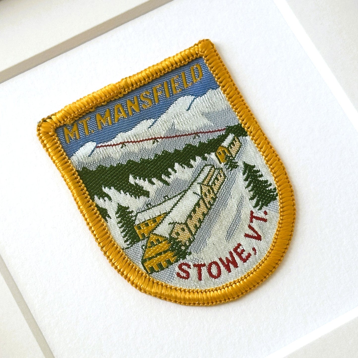 Vermont Stowe Mt. Mansfield Ski Vintage Patch Wood Framed