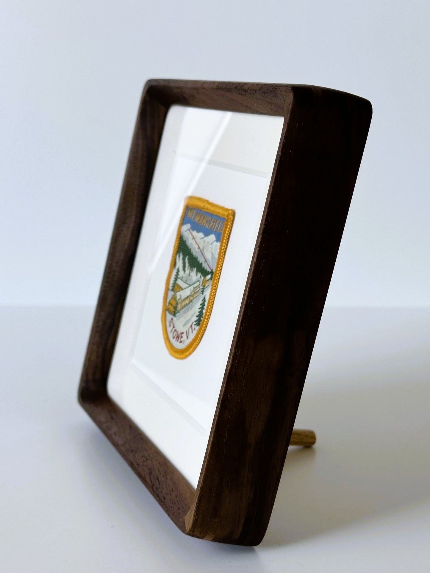 Vermont Stowe Mt. Mansfield Ski Vintage Patch Wood Framed