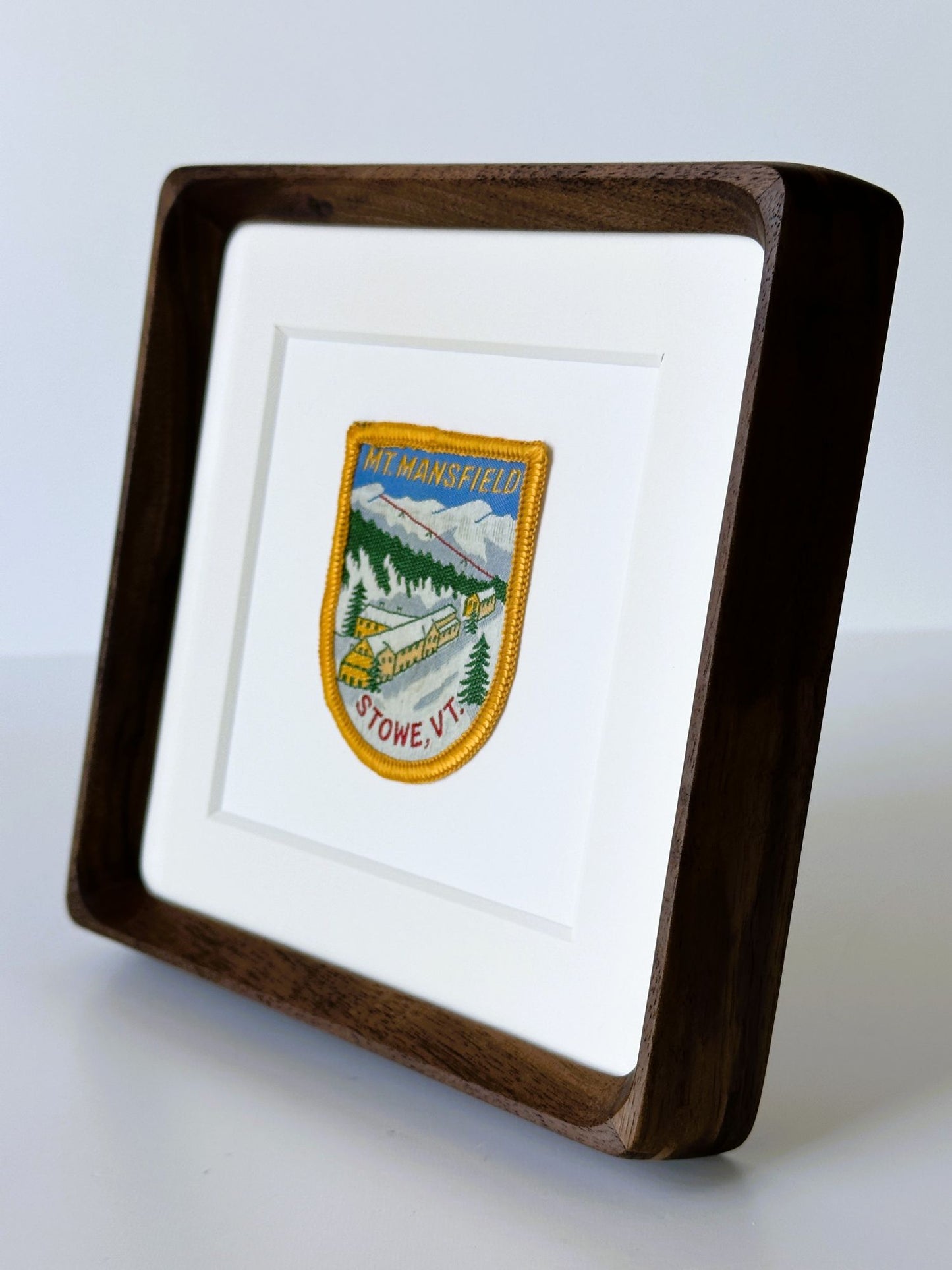 Vermont Stowe Mt. Mansfield Ski Vintage Patch Wood Framed