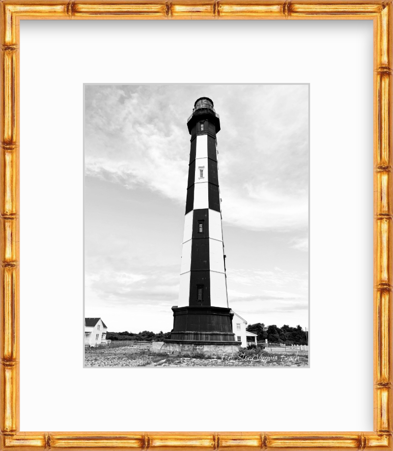 Virginia Cape Henry Lighthouse Virginia Beach Black and White Giclee Travel Print