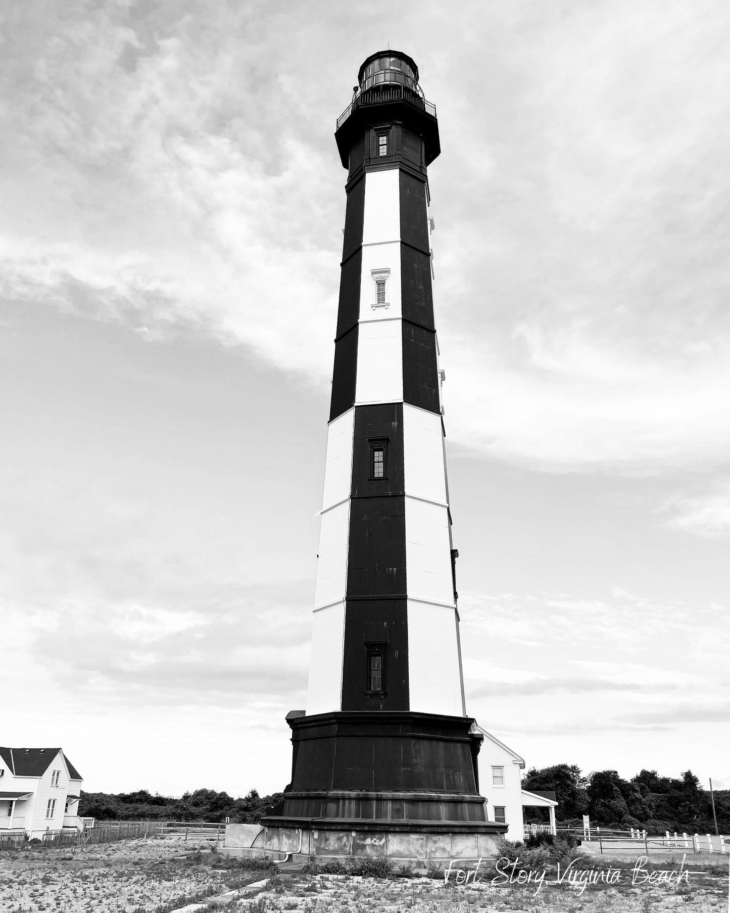 Virginia Cape Henry Lighthouse Virginia Beach Black and White Giclee Travel Print