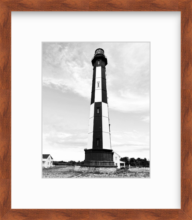 Virginia Cape Henry Lighthouse Virginia Beach Black and White Giclee Travel Print