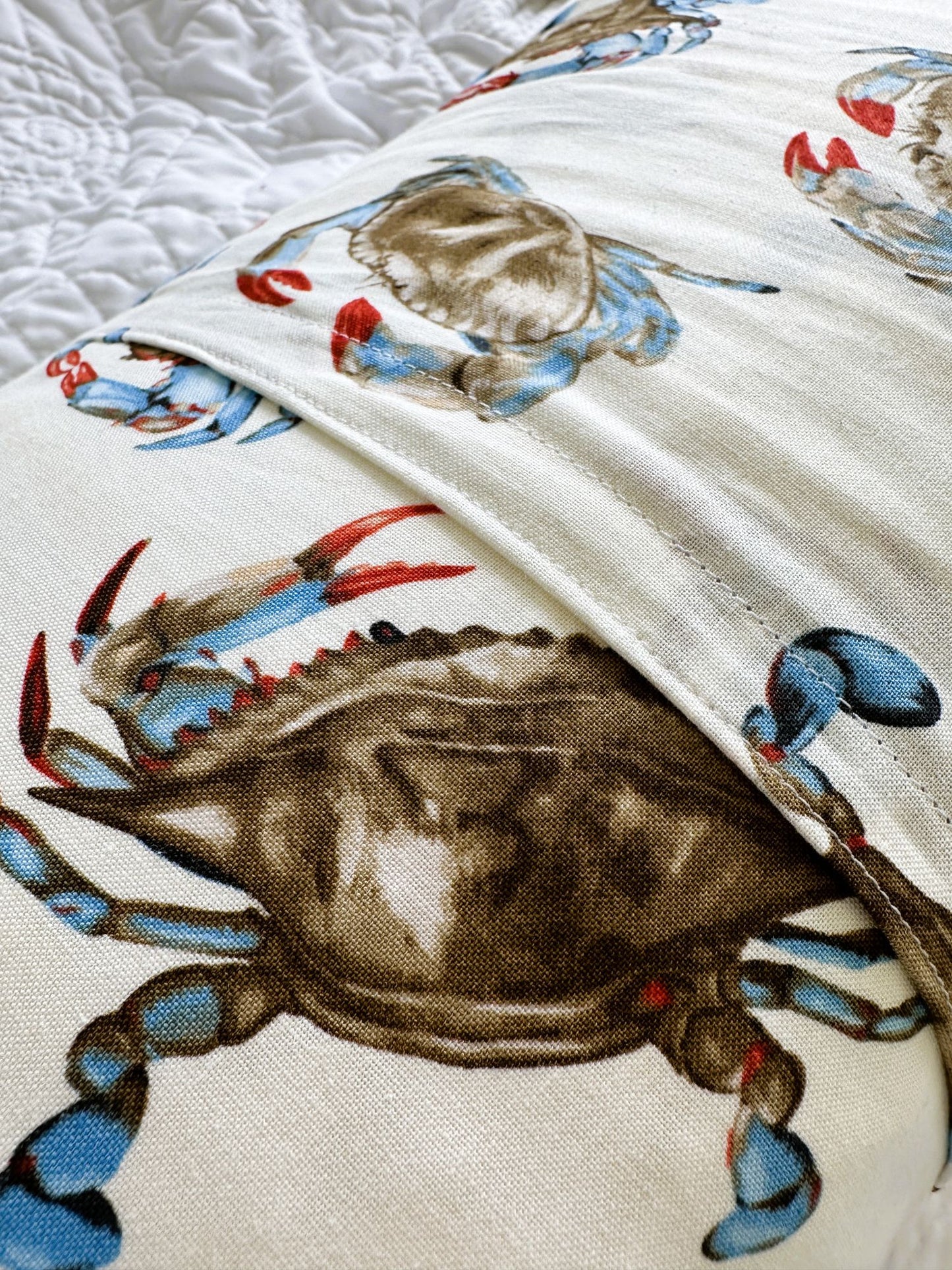 Virginia Beach Vintage Large Red Pennant on New Woven Coastal Crabs Fabric Throw Pillow