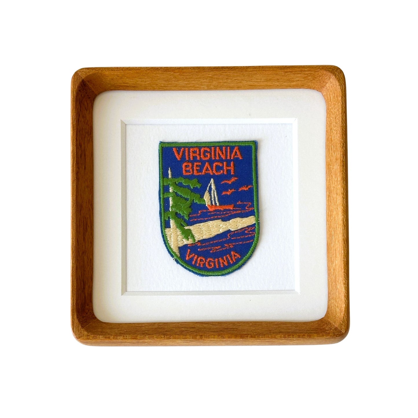 Virginia Beach Sailboat Scene Vintage Patch Wood Framed