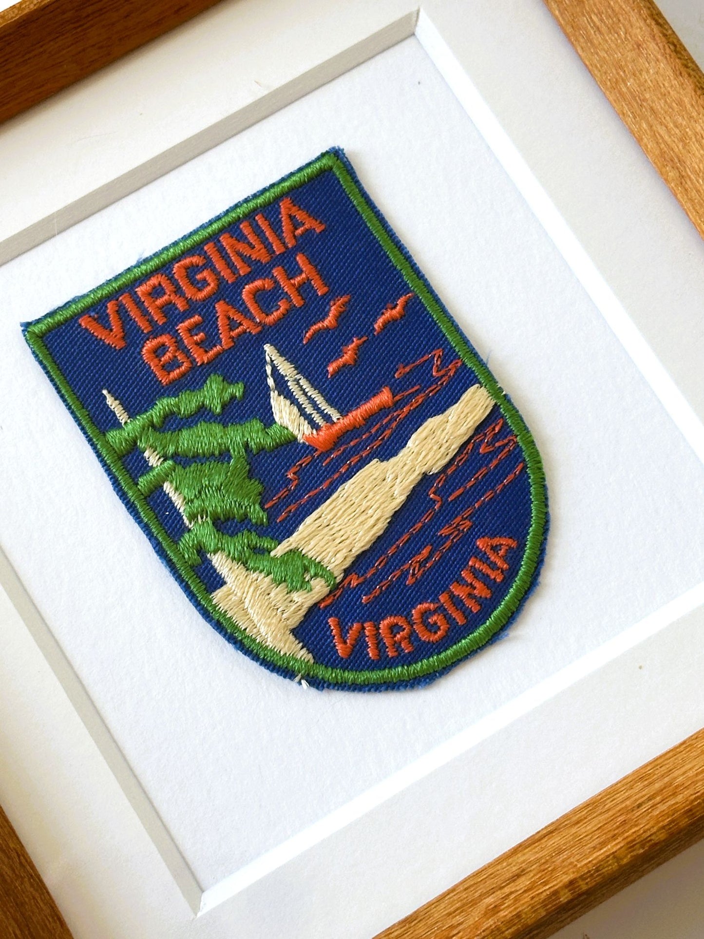 Virginia Beach Sailboat Scene Vintage Patch Wood Framed