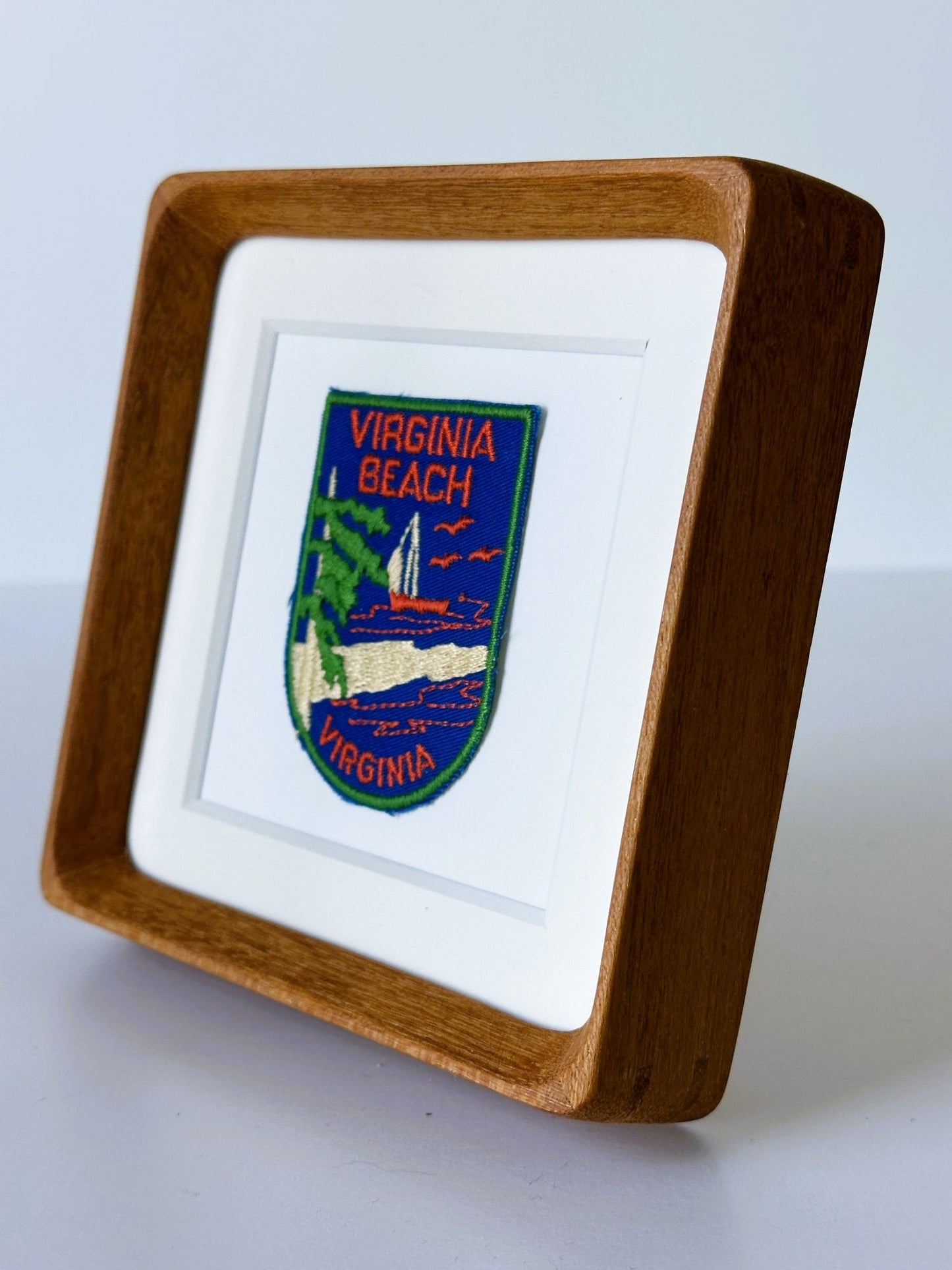 Virginia Beach Sailboat Scene Vintage Patch Wood Framed