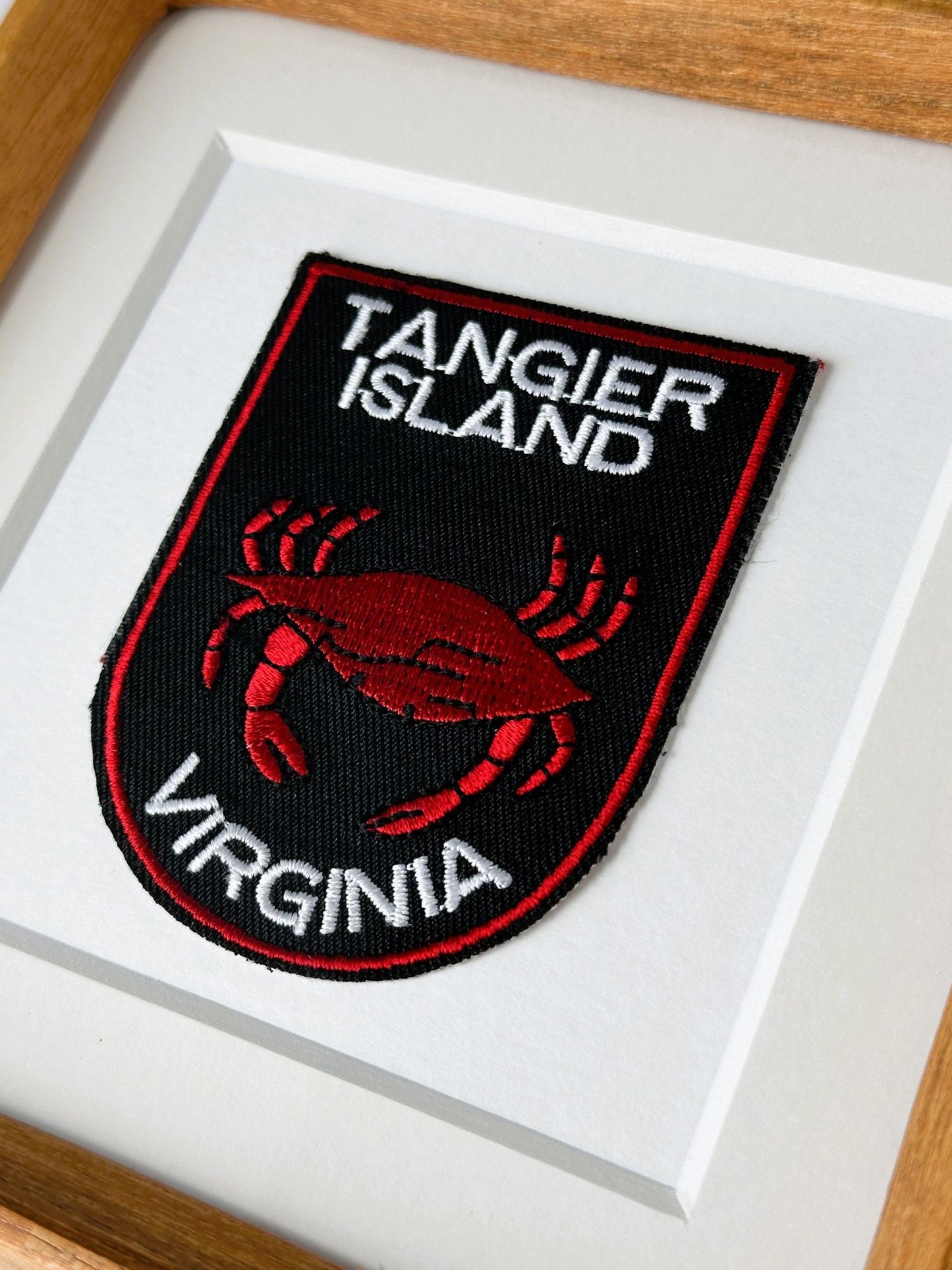 Virginia Chesapeake Bay Tangier Island Red Crab Vintage Patch Wood Framed