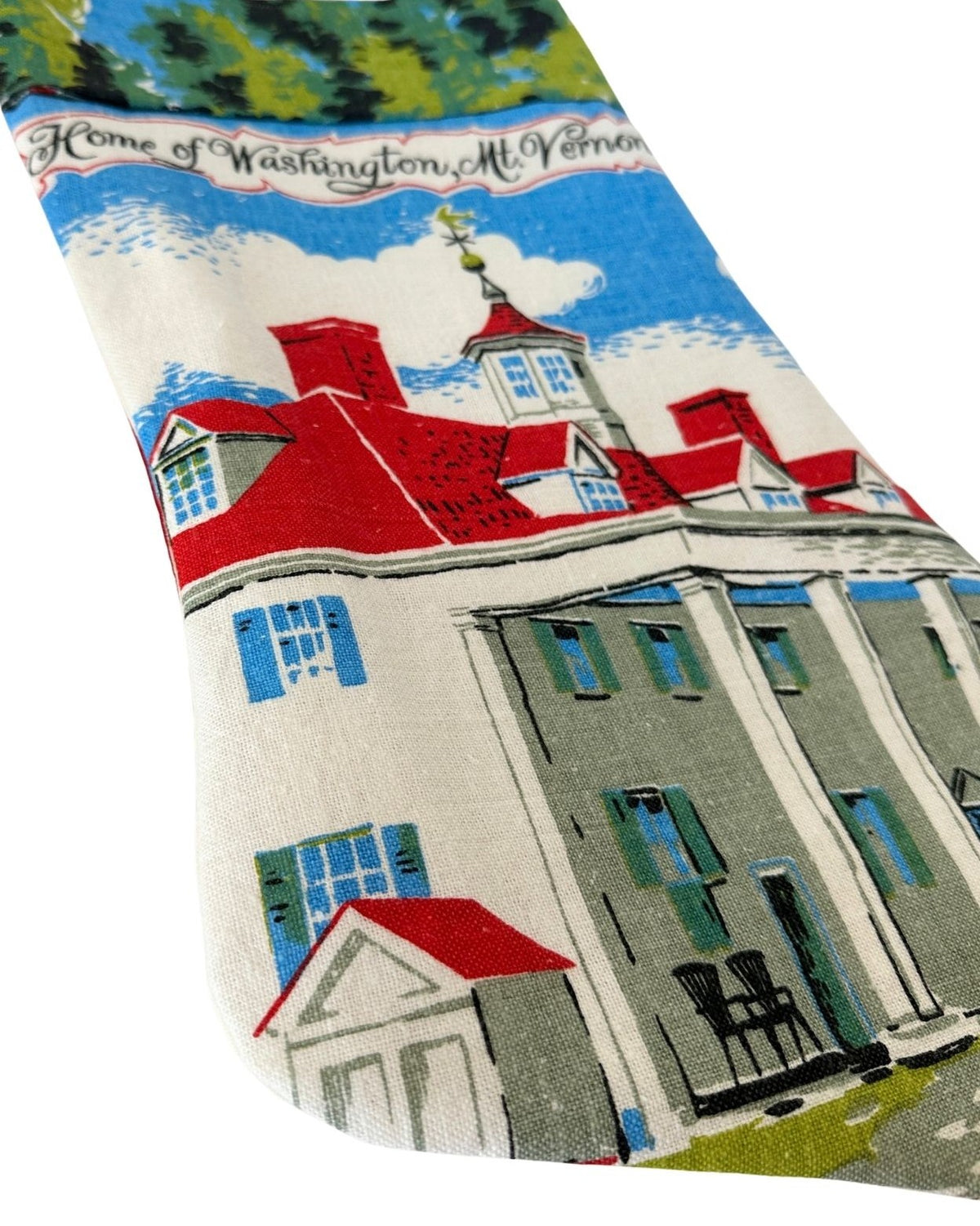 Virginia Mount Vernon Historic Home of Washington Vintage Hand Printed Linen Freshly Sewn Stocking