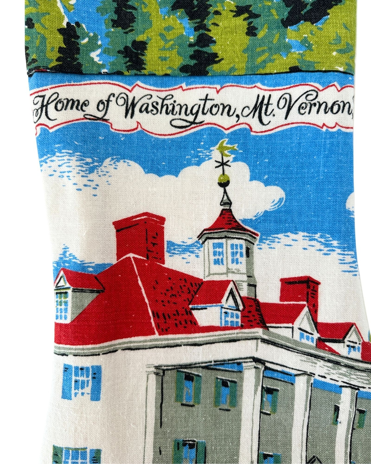 Virginia Mount Vernon Historic Home of Washington Vintage Hand Printed Linen Freshly Sewn Stocking