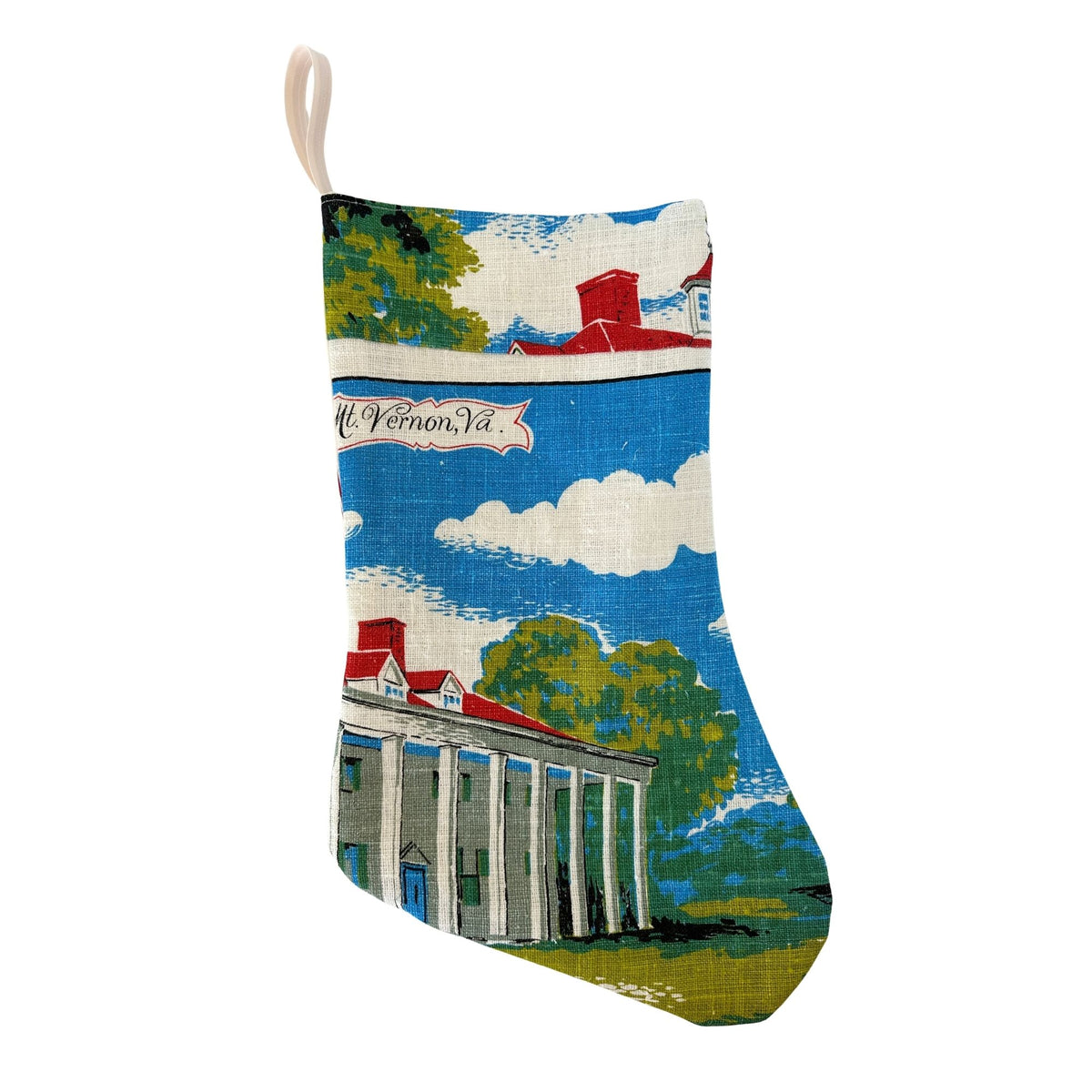 Virginia Mount Vernon Historic George Washington's Porch Vintage Hand Printed Linen Freshly Sewn Stocking
