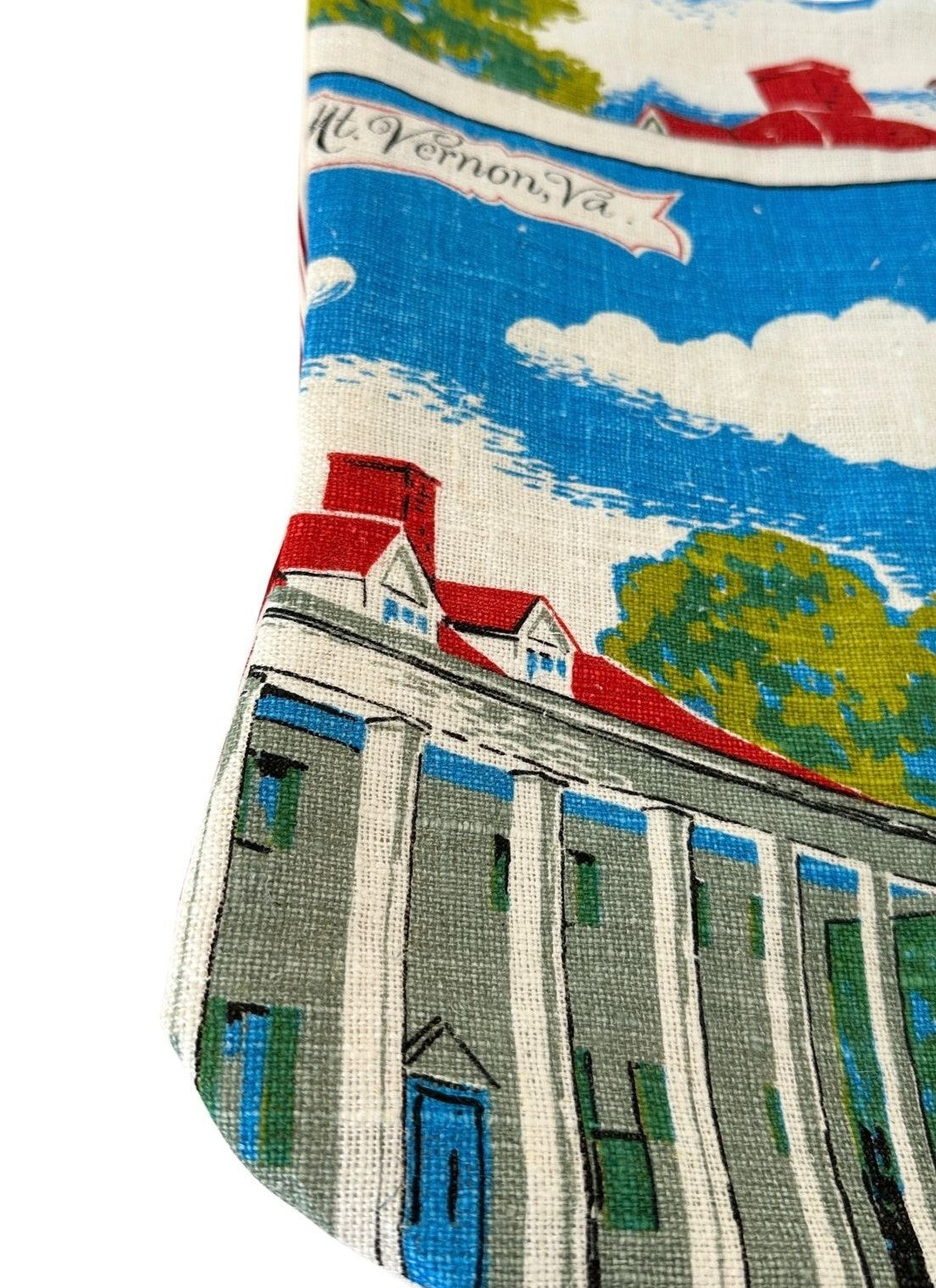 Virginia Mount Vernon Historic George Washington's Porch Vintage Hand Printed Linen Freshly Sewn Stocking