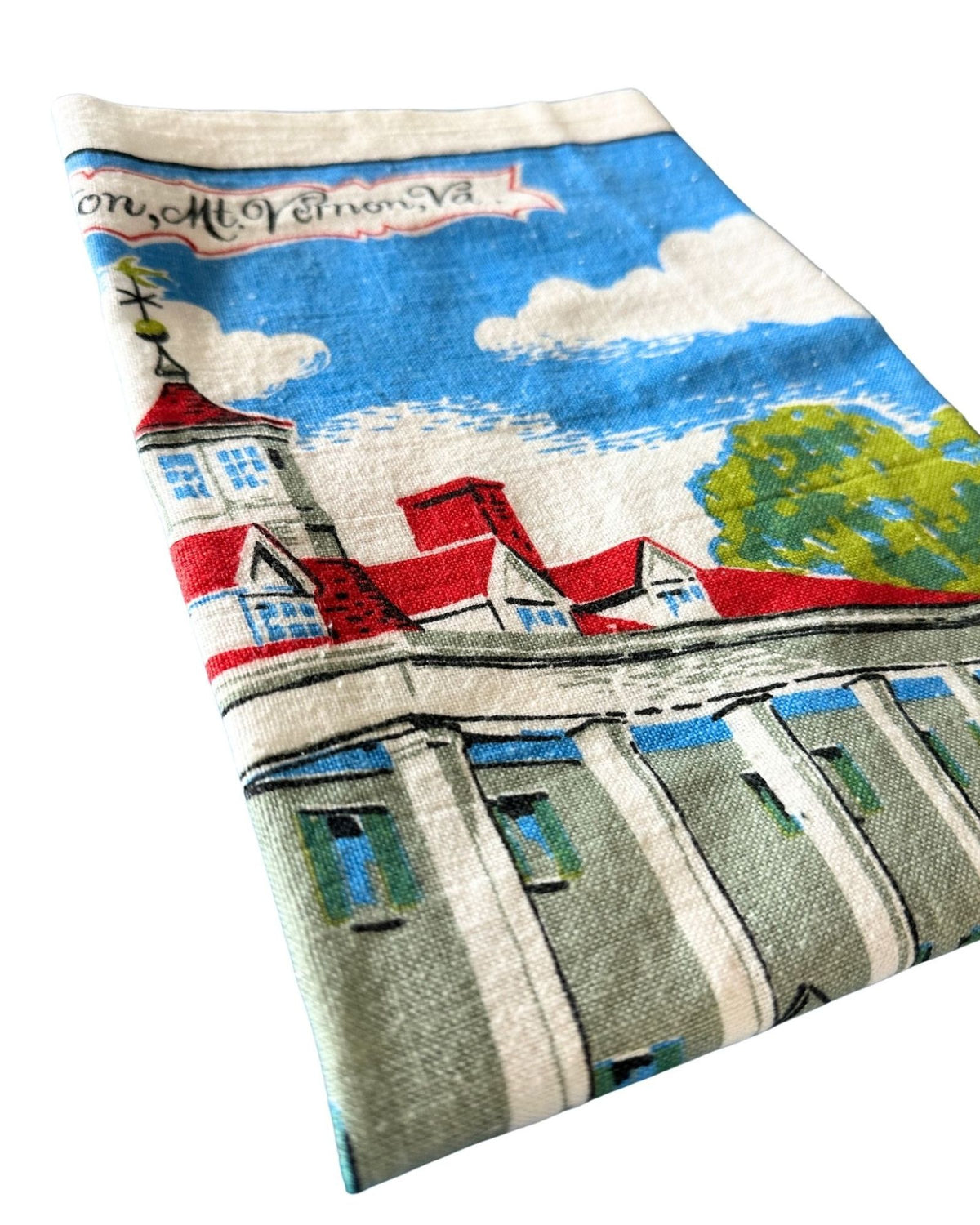 Virginia Mount Vernon Vintage 1960's Hand Printed Kay Dee Linen 30x16 inches READY TO FRAME