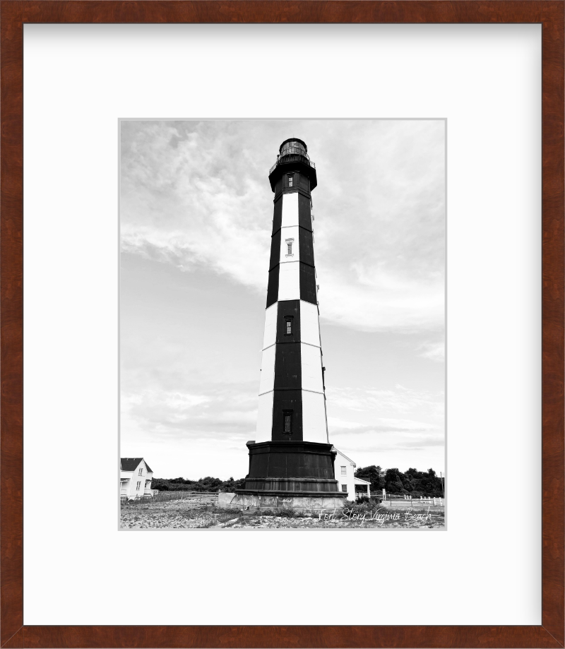 Virginia Cape Henry Lighthouse Virginia Beach Black and White Giclee Travel Print