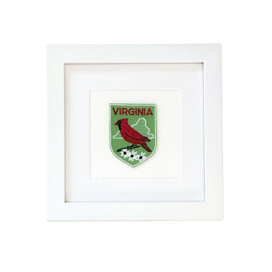 Virginia Framed Vintage Travel Patch, Red Cardinal State Bird
