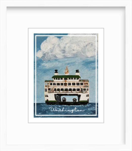 Washington Ferry Painting Travel Design Giclee Print
