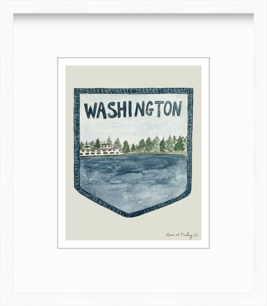 Washington Ferry Vintage Patch Watercolor Giclee Art Print