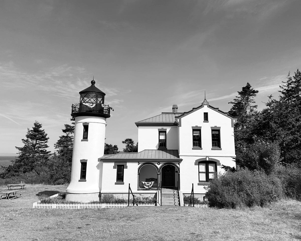 Washington Whidbey Island Admiralty Head Lighthouse in Black and White Giclee Travel Print