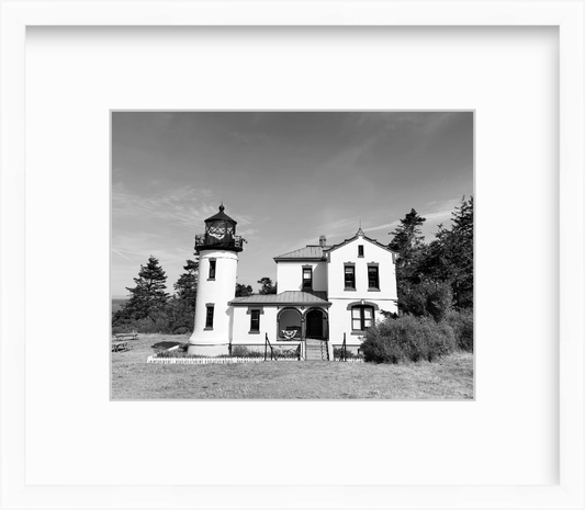 Washington Whidbey Island Admiralty Head Lighthouse in Black and White Giclee Travel Print