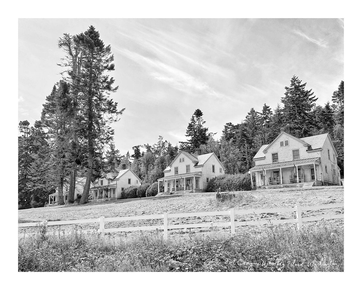 Washington Whidbey Island Fort Casey Houses in Black and White Giclee Travel Print