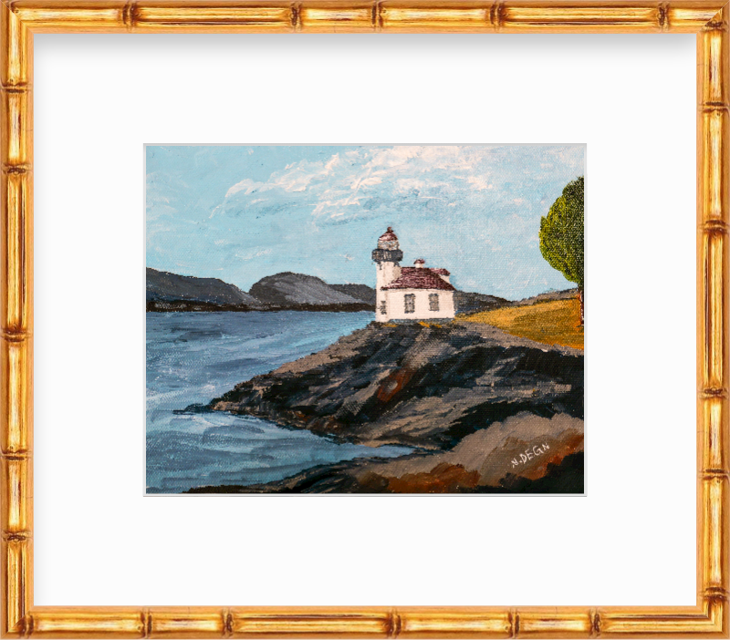 Washington San Juan Island Lime Kiln Lighthouse Painting by Nikki Degn Art Print