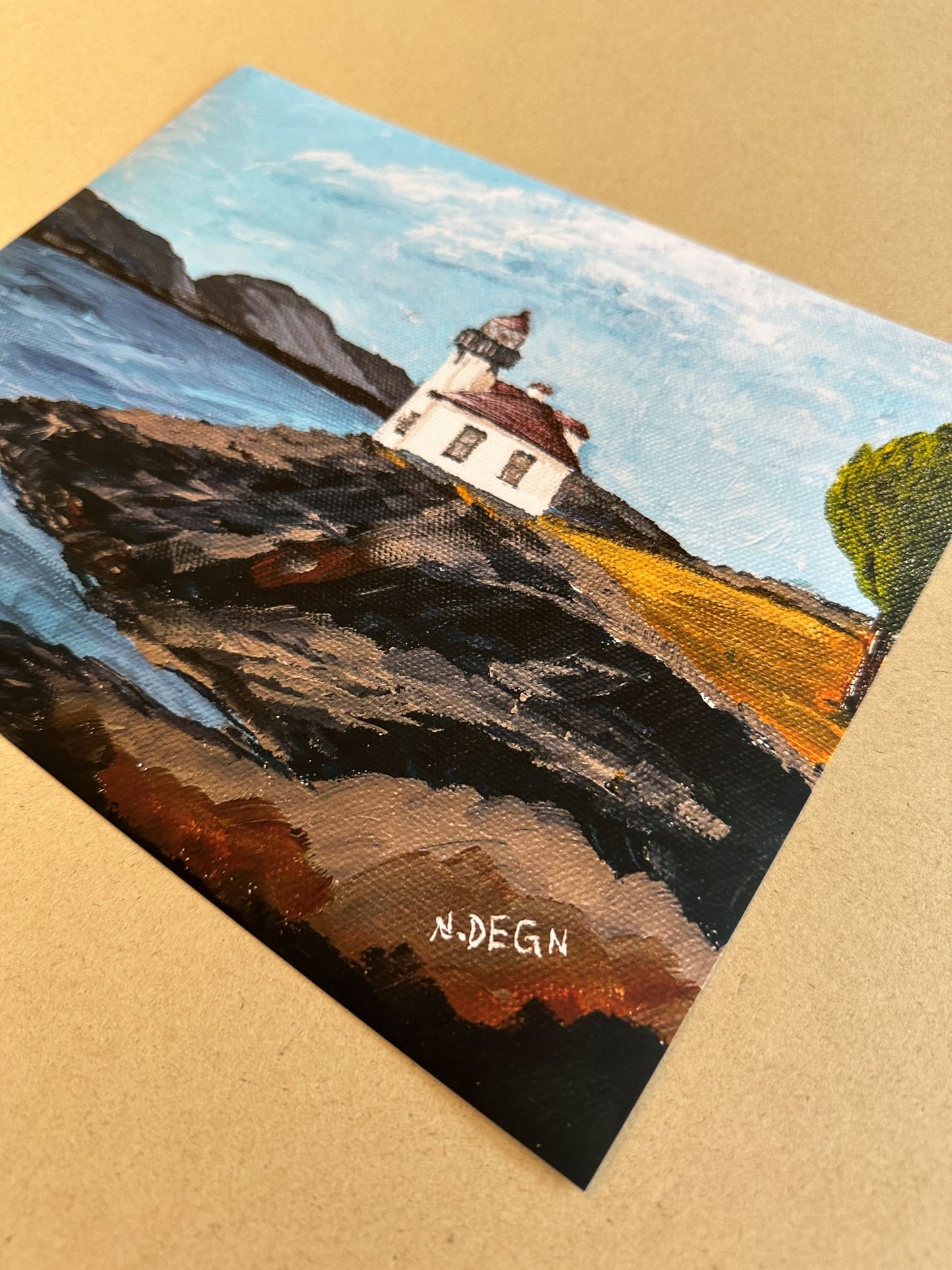 Washington San Juan Island Lime Kiln Lighthouse Painting by Nikki Degn Art Print