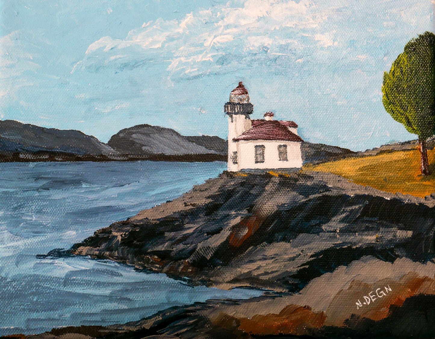 Washington San Juan Island Lime Kiln Lighthouse Painting by Nikki Degn Art Print