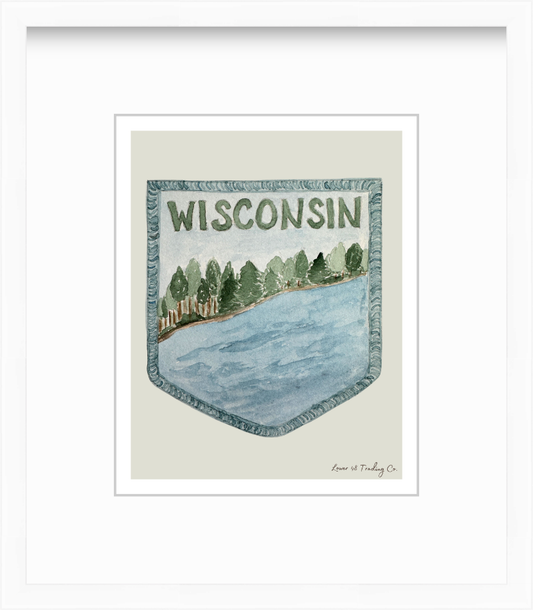 Wisconsin Vintage Road Trip Patches in Watercolor by Nikki Degn Giclee Art Print