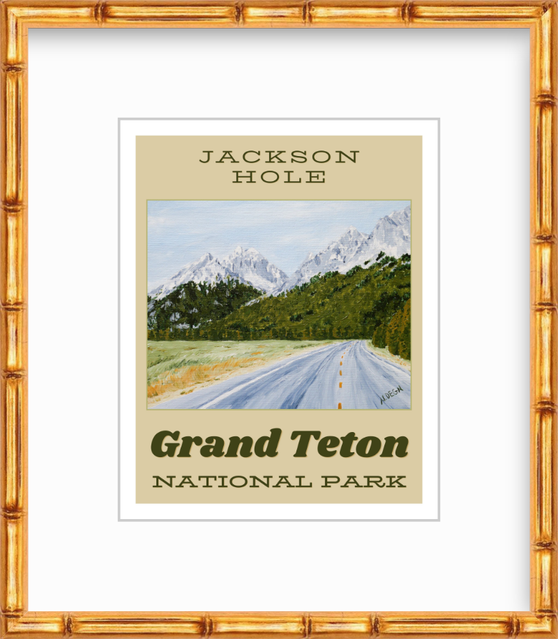 Wyoming Grand Teton National Park Painting Giclee Travel Style Art Print