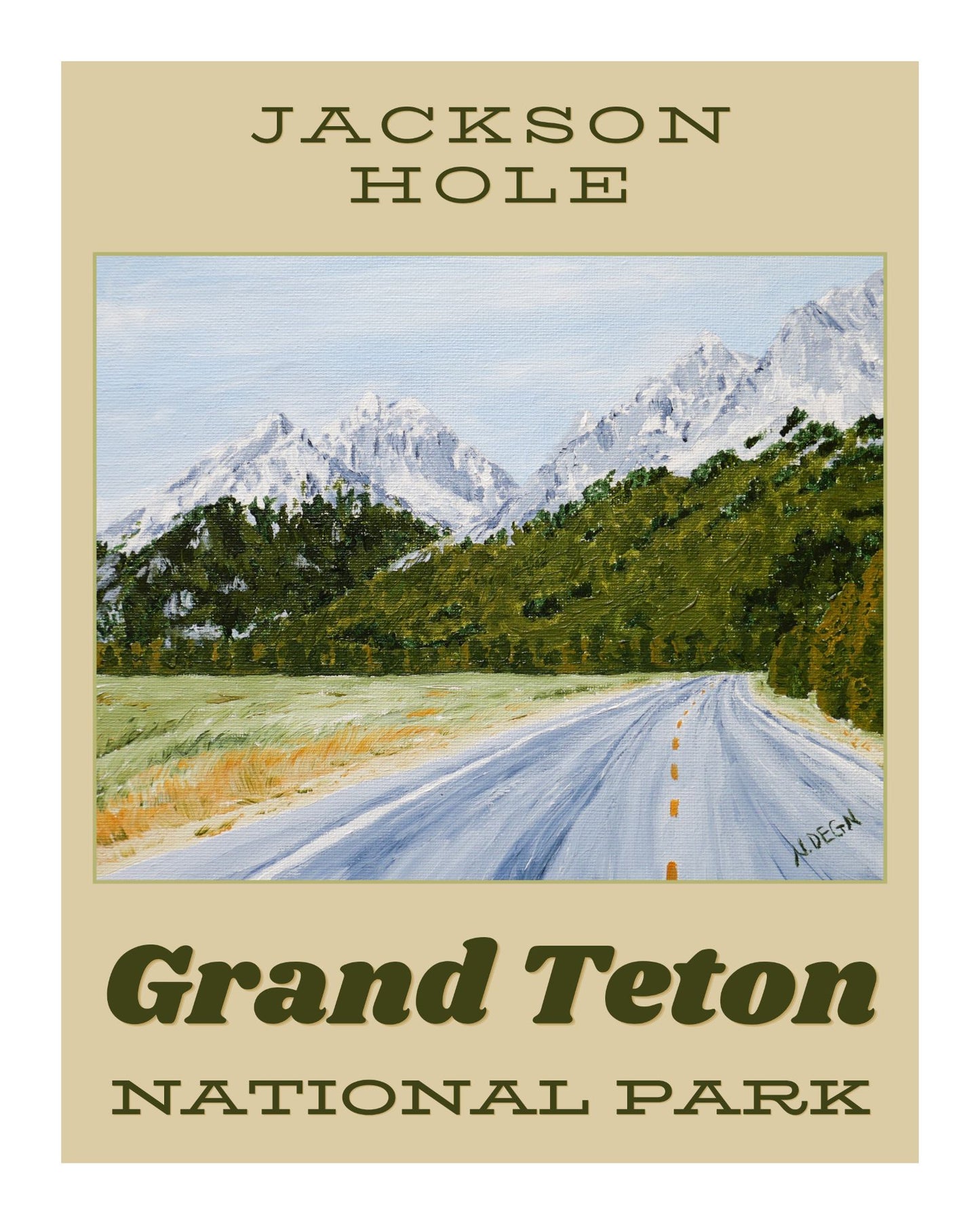 Wyoming Grand Teton National Park Painting Giclee Travel Style Art Print