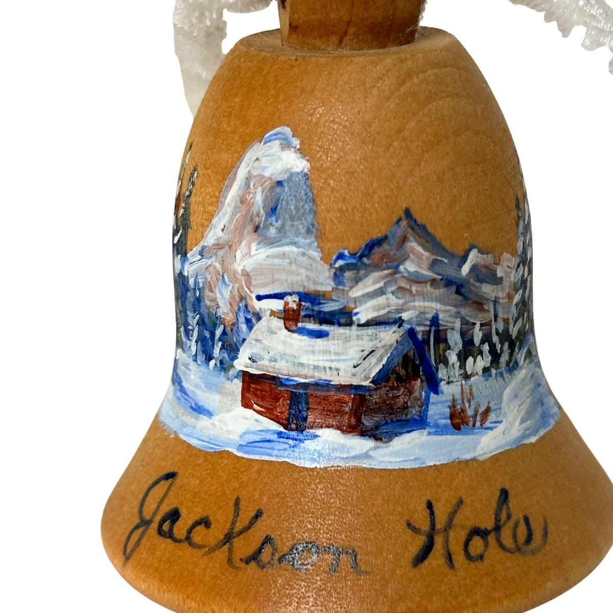 Wyoming Jackson Hole Grand Tetons Vintage Wood Bell Ornament