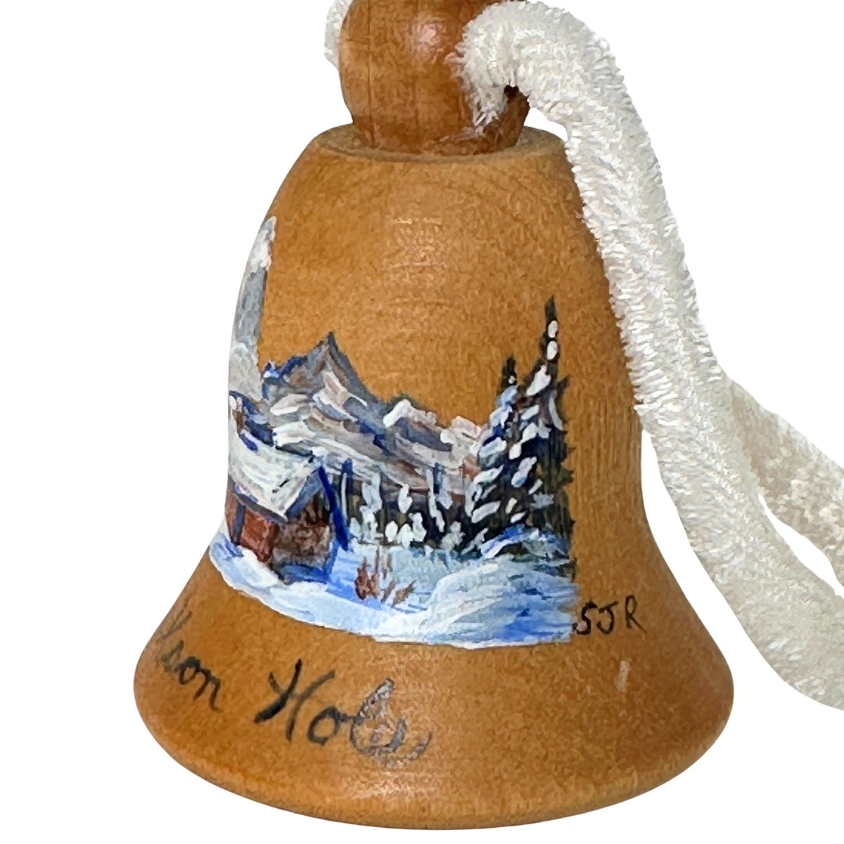 Wyoming Jackson Hole Grand Tetons Vintage Wood Bell Ornament