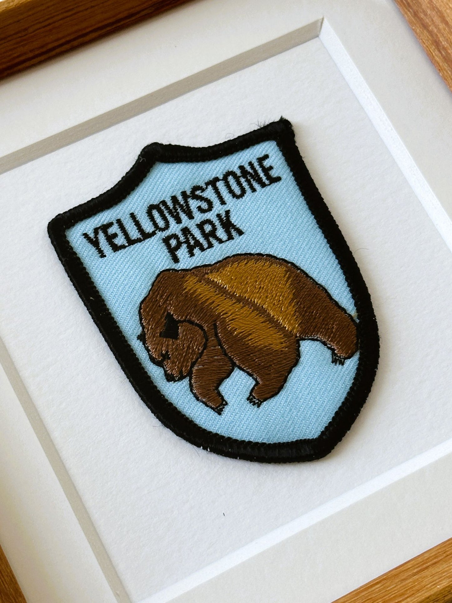Wyoming Montana Yellowstone National Park Bear Vintage Patch Wood Framed