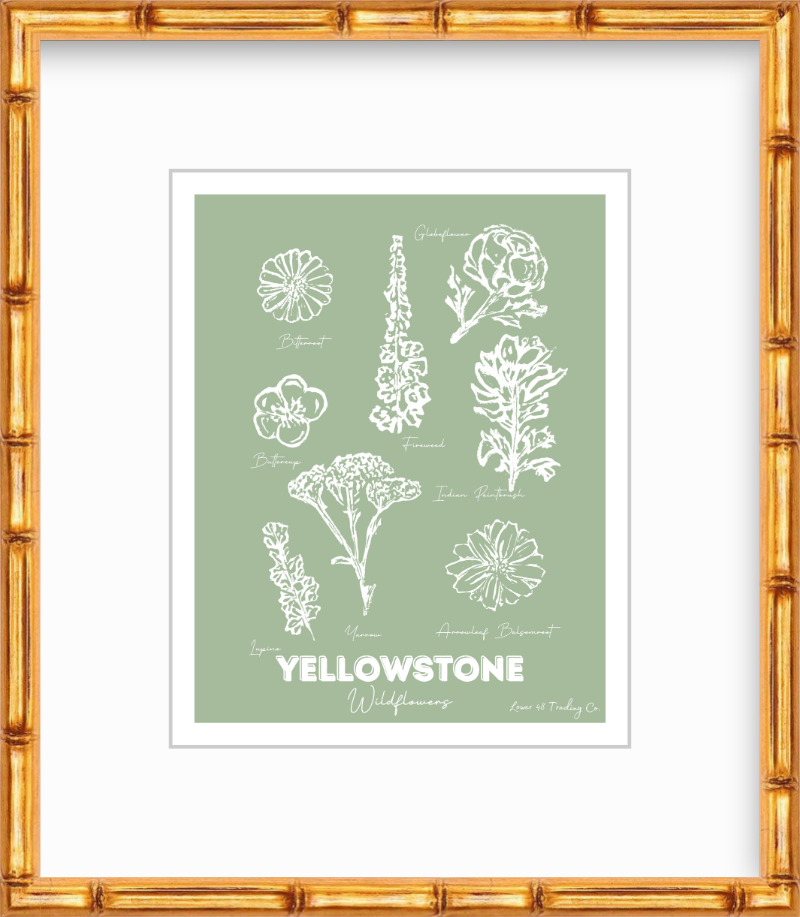 Wyoming Montana Yellowstone Wildflowers Block Print by Nikki Degn Giclee Art Print