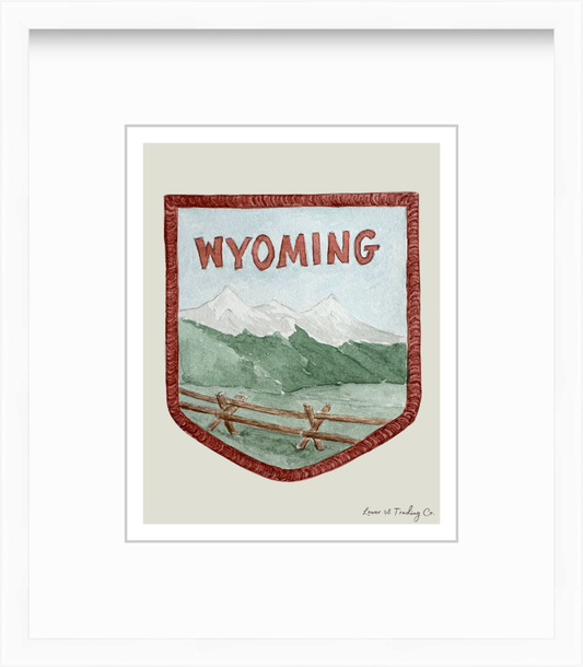 Wyoming Vintage Patch in Watercolors by Nikki Degn Giclee Art Print