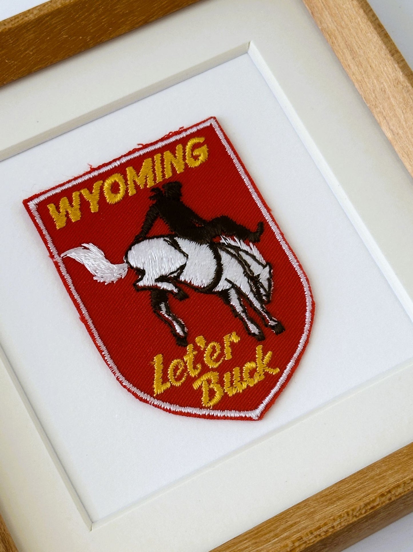 Wyoming Western Vintage Travel Patch Wood Framed